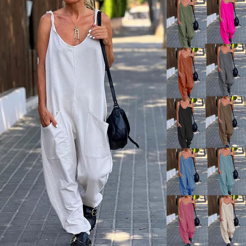 Street Fashion England - Jumpsuit Dames Effen Kleur Losse Jarretelzakbroek
