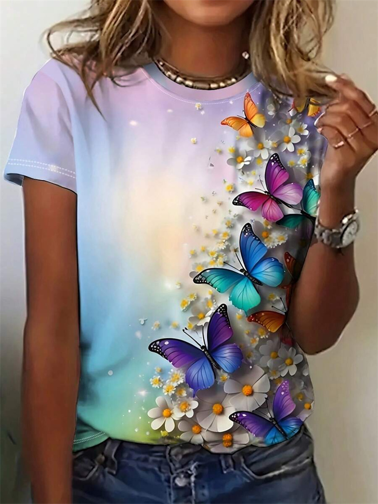 Street Fashion Urban - Dames T-shirt met vlinderprint Zomer Dagelijks