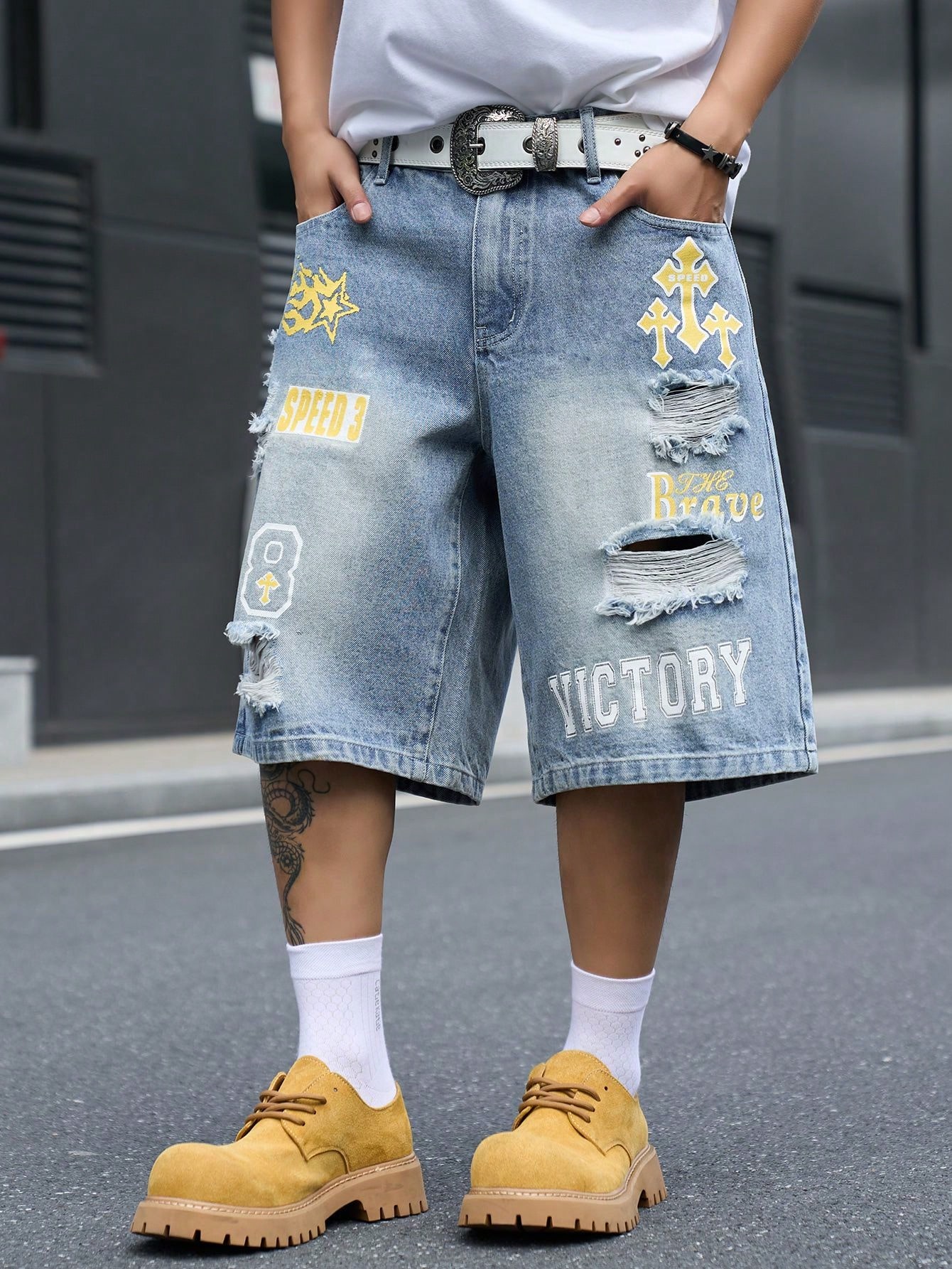 Loszittende denim bermudashort - Street Fashion Art recensie en prijs