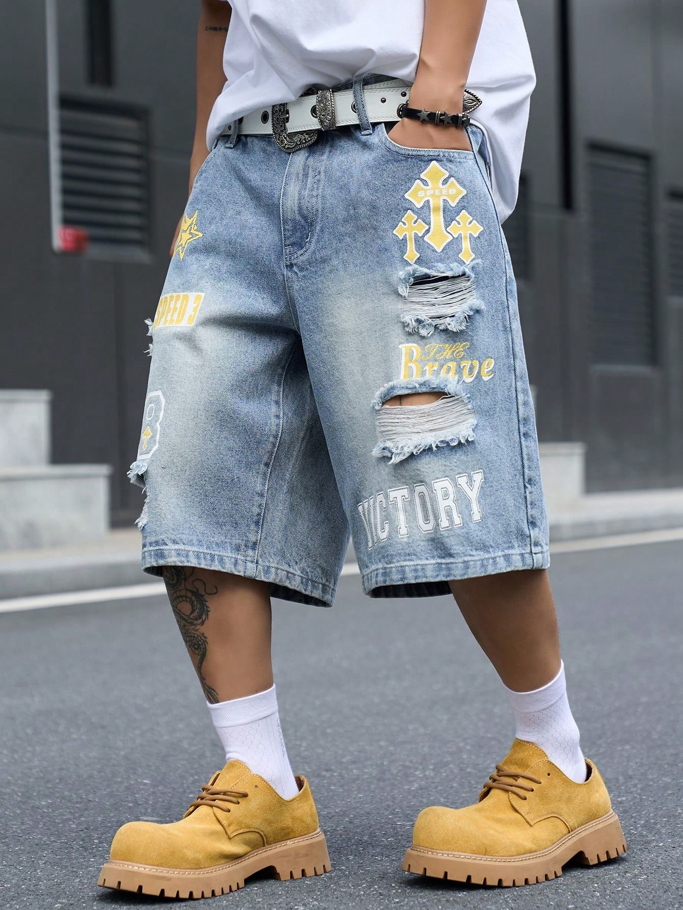 Loszittende denim bermudashort - Street Fashion Art recensie en prijs